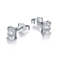 [Aethel]Stylish Shiny Rectangular Center Stone Stud Earrings