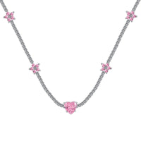 [Aethel]Dazzling Pink Heart Flower Necklace