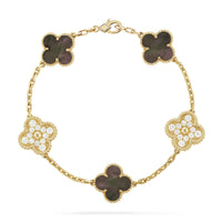 [Aethel]CLOVER 5 MOTIF GRAY MOP DIAMOND BRACELET