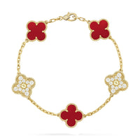 [Aethel]CLOVER 5 MOTIFS CARNELIAN DIAMOND BRACELET