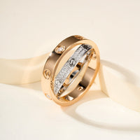 [Aethel] LOVE PINK GOLD SILVER DIAMOND DOUBLE RING