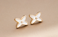 [Aethel]JEUX DE WHITE MOP PINK GOLD DIAMOND EARRINGS