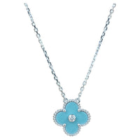 [Aethel]CLOVER 15MM DIAMOND SVRES PORCELAIN  NECKLACE SILVER